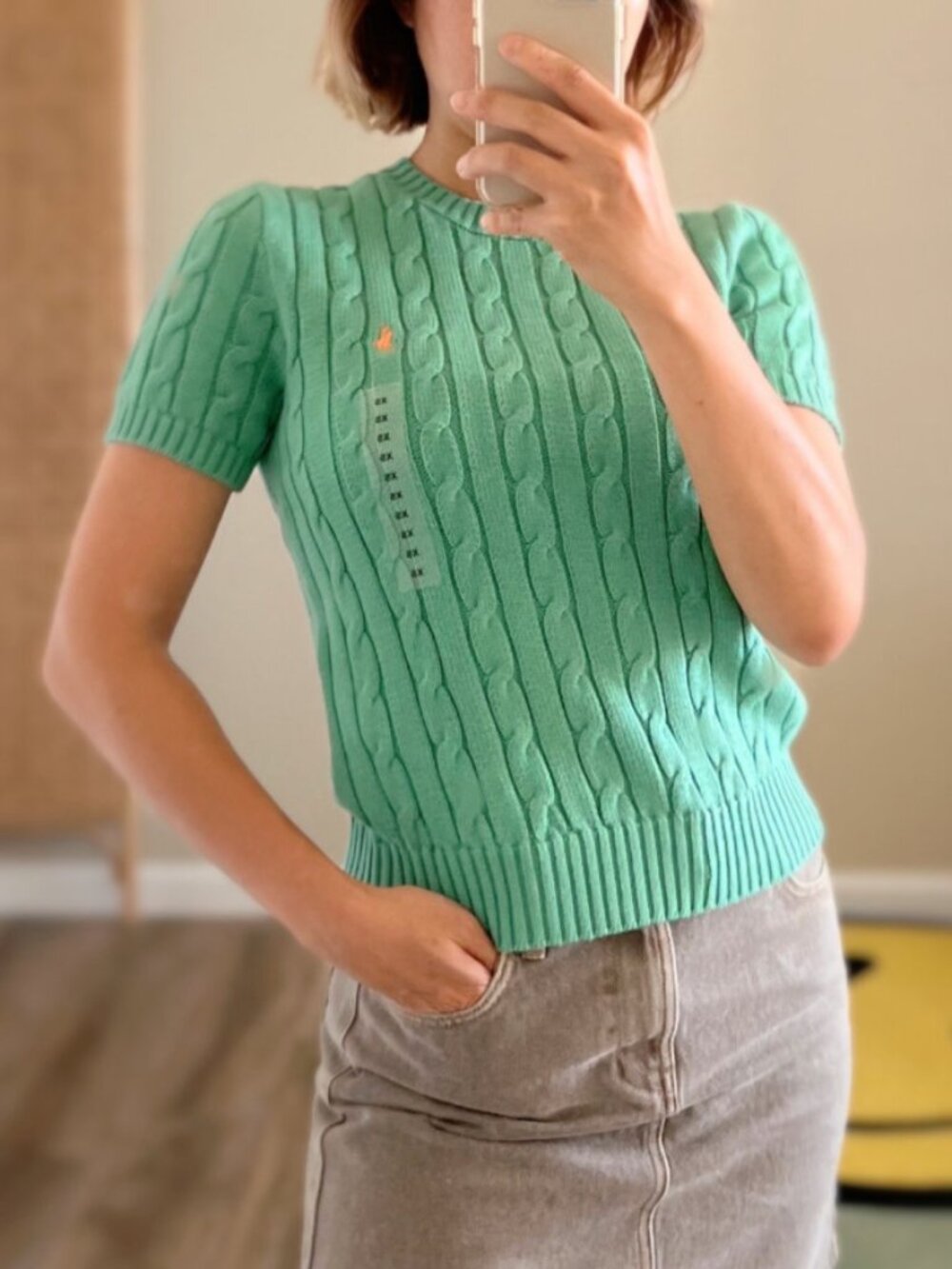 Polo Ralph Lauren Women's Cable Knit Short Sleeve Sweater - Green